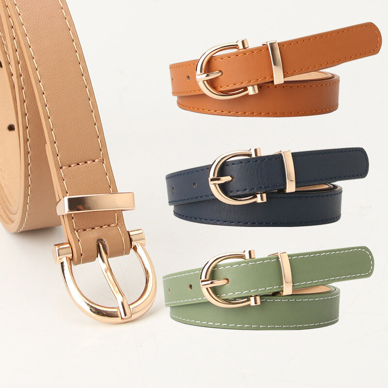 Cinturones de cuero PU para mujer, de Color caramelo Simple correa con hebilla de Metal, pantalones vaqueros femeninos, cinturones de pretina, regalo de diseñador de lujo