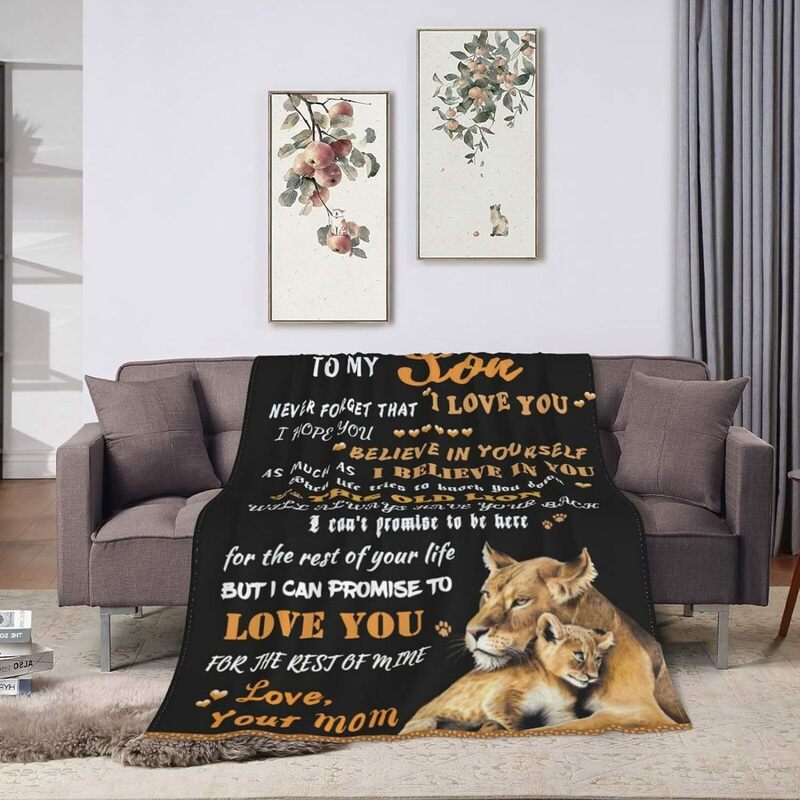 To My Son Mom's Blanket Lion Son Gift Personalized Flannel Blanket with Customized Images Suitable for Sofa Bedroom