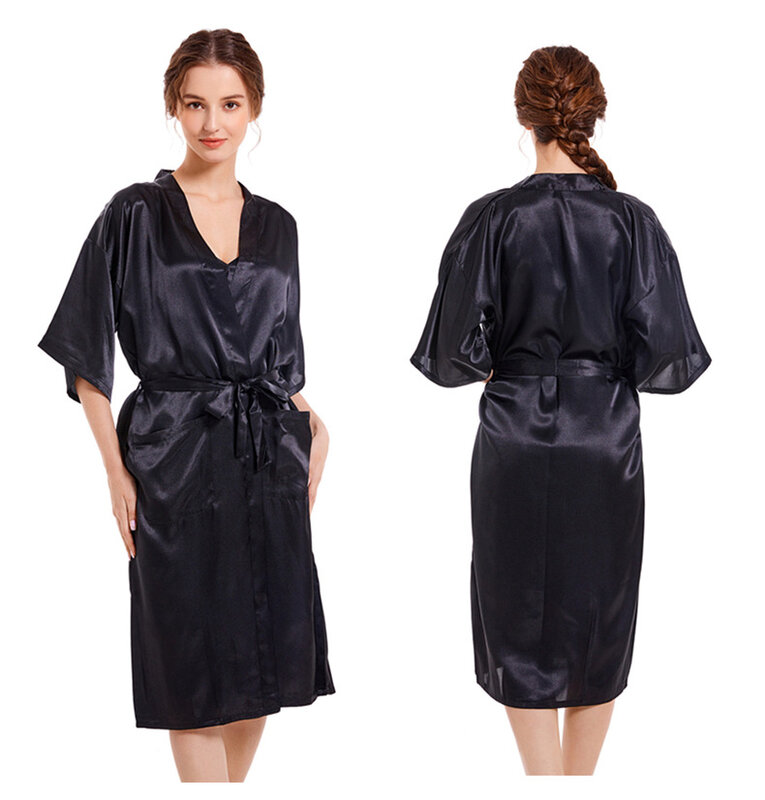 Pijama de satén de seda para mujer, conjunto de Bata Sexy y sedosa de 2 piezas con camisón