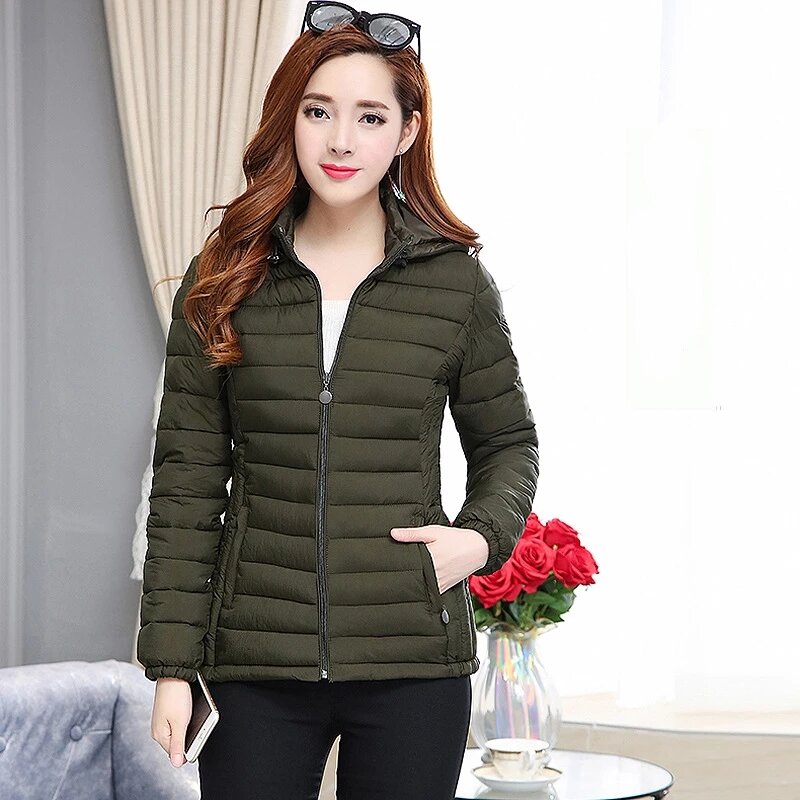 Fashion Silm Hooded Jacket 2023 Elegant Autumn Zipper Casual Parkas Women Winter Coat Warm High Quality Stand-callor Jackets