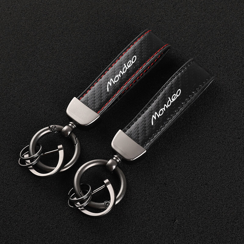 Gantungan kunci mobil kulit gesper sepatu kuda perhiasan untuk Ford Kuga Fusion Mondeo dengan logo Aksesori Mobil