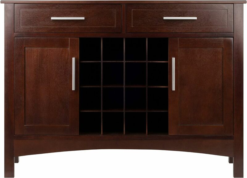 Buffet Cabinet , Walnut Sideboard w/ Doors & Drawers, Coffee Bar Cabinet w/ Wine Rack for Kitchen, Dining Room