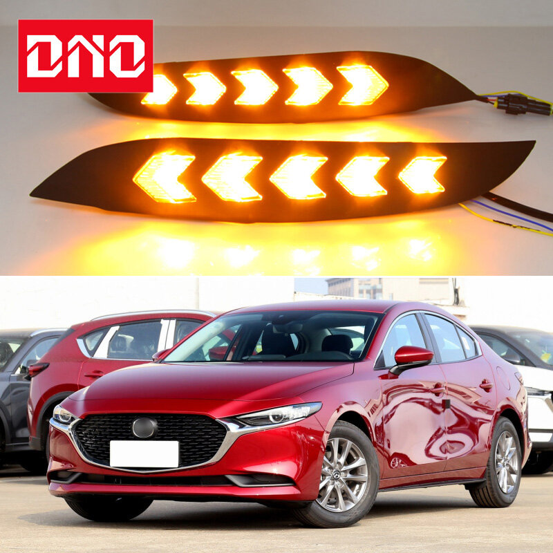 Carro LED luzes diurnas, sinal de giro amarelo, lâmpadas azuis, faróis de carro, Mazda 3, Mazda 3, 2019, 2020, 12V