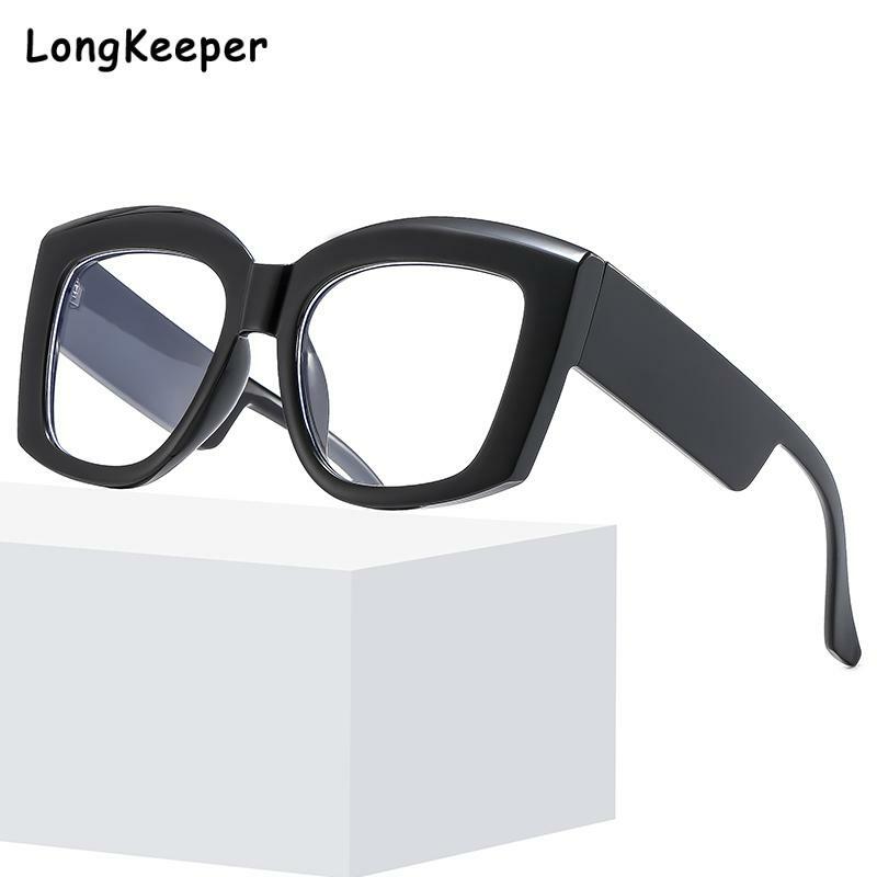 2024 New Wide Legs Clear Anti Blue Light Frame occhiali da donna trasparente spesso colorato quadrato ottico poligono occhiali grandi