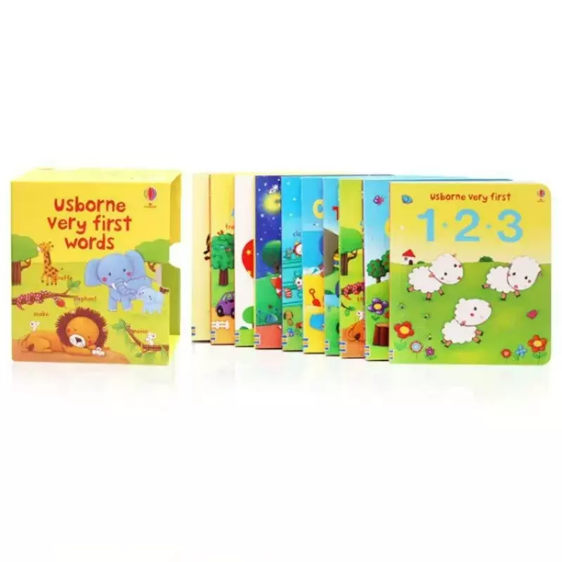 Usborne Hardcover Board Book for Children, Enlightenment Educational Toy, Picture Textbook, Inglês Livros, Very First Words, 10pcs por conjunto