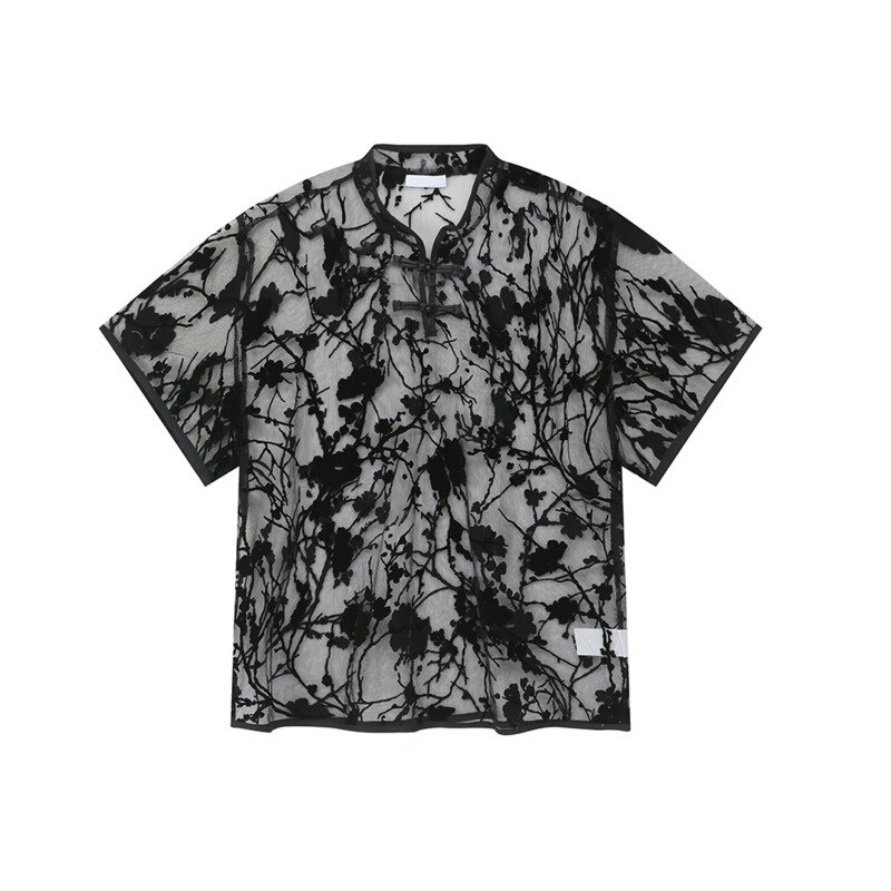 NOYMEI-Camisa de manga corta transparente para hombre, camisa de malla, Top Sexy negro, estilo chino, WA4415, novedad de primavera, 2024