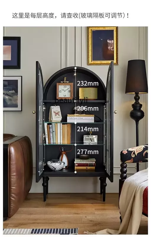 フランスのレトロなアーチ型の無垢材の本棚、テレビのサイドキャビネットの収納、リビングルームのサイドボード、アメリカ