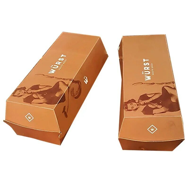 Prodotti personalizzati smaltimento scatola per Hot Dog stampata personalizzata confezione per contenitori per Fast Food scatole di carta Kraft da asporto per Snack Burger Sa