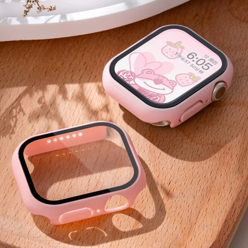 Protector de pantalla de cristal templado y funda para Apple Watch, accesorios de 45mm, 41mm, 44mm, 40mm, 42mm, serie 9, 4, 5, 6, SE, 7, 8