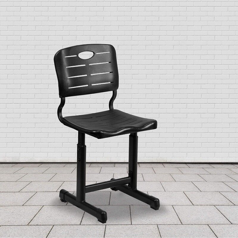 Silla de estudiante negra de altura ajustable con marco de Pedestal negro, tapas de suelo antideslizantes de uso diario, silla de prevención