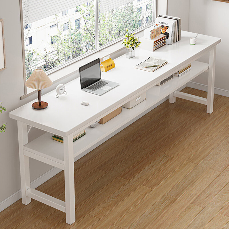 Meja belajar siswa, Meja belajar rumah ganda persegi panjang sederhana, meja komputer meja sempit dinding panjang