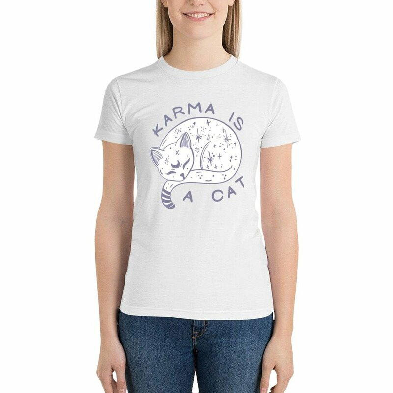 Karma ist eine Katze T-Shirt ästhetische Kleidung Hippie Kleidung Sommer Tops weiße T-Shirts für Frauen