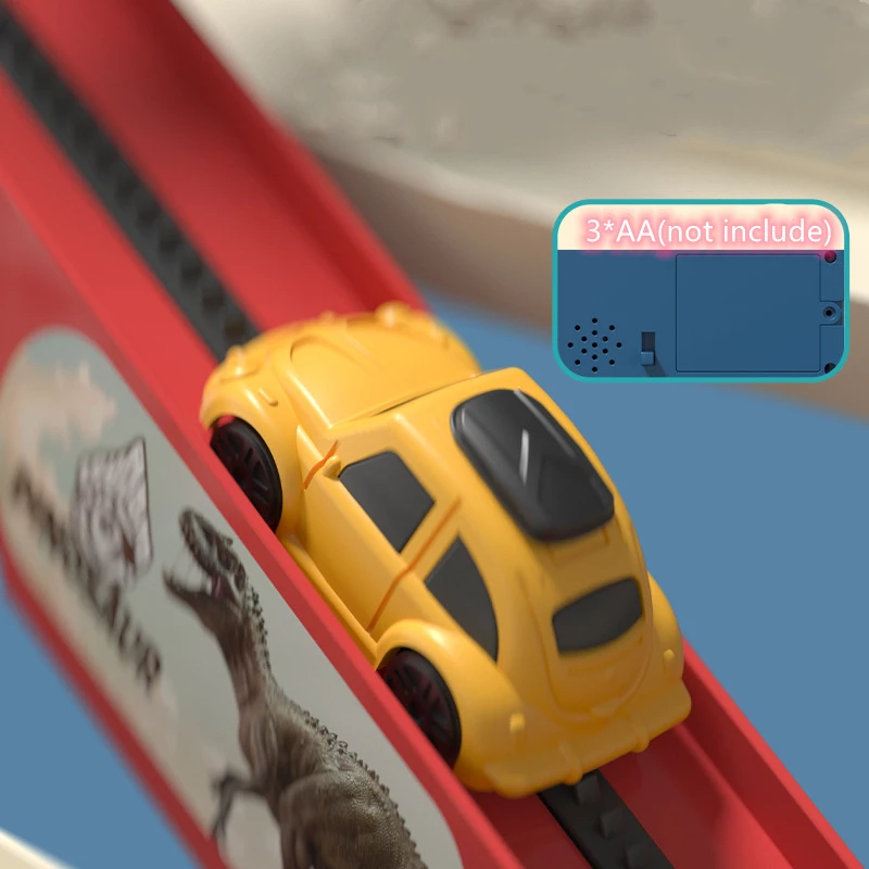 2023 Electric Dinosaur Track Park Toys Car Adventure Curved Road Rail Vehicle parcheggio bambini ragazzi giochi di interazione regalo per bambini