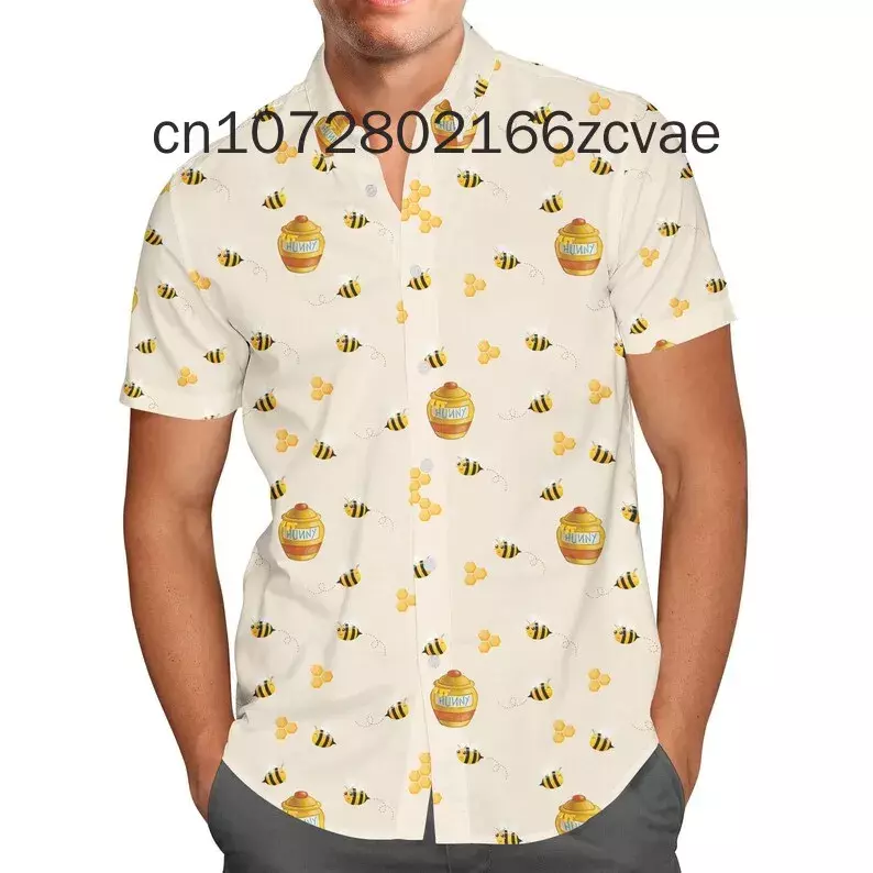 Disney Pooh Bear Hawaiian Shirt Disney Casual Fashion Button Short sleeved Hawaiian Shirt Men's and Women's Children's Shirt