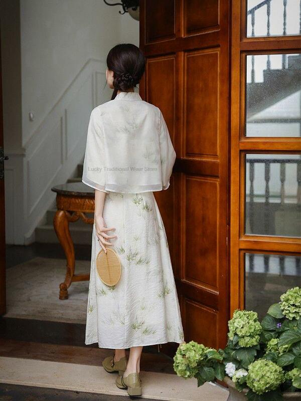 Nowy chiński styl letni Retro Hanfu delikatna herbata sztuka ulepszona sukienka Hanfu zestaw kobiet elegancka wygodna codzienna sukienka Hanfu zestaw