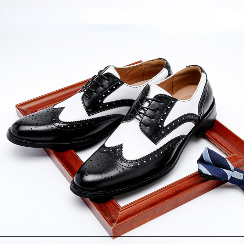 Fashion Mens Dress Brogues Shoes Quality Pu Leather Handmade Comfortable Autumn New Designer Wedding Social Shoes Man size 47