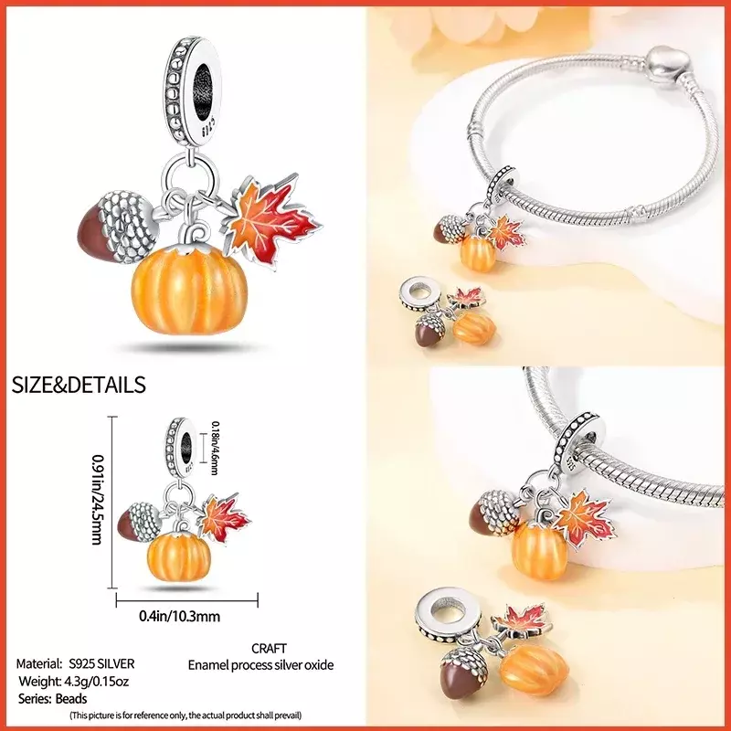 925 Sterling Silver Fashion Squirrel Maple Leaf Autumn Series Charms Beads Fit Pandora Original Bracelets DIY Jewelry Making