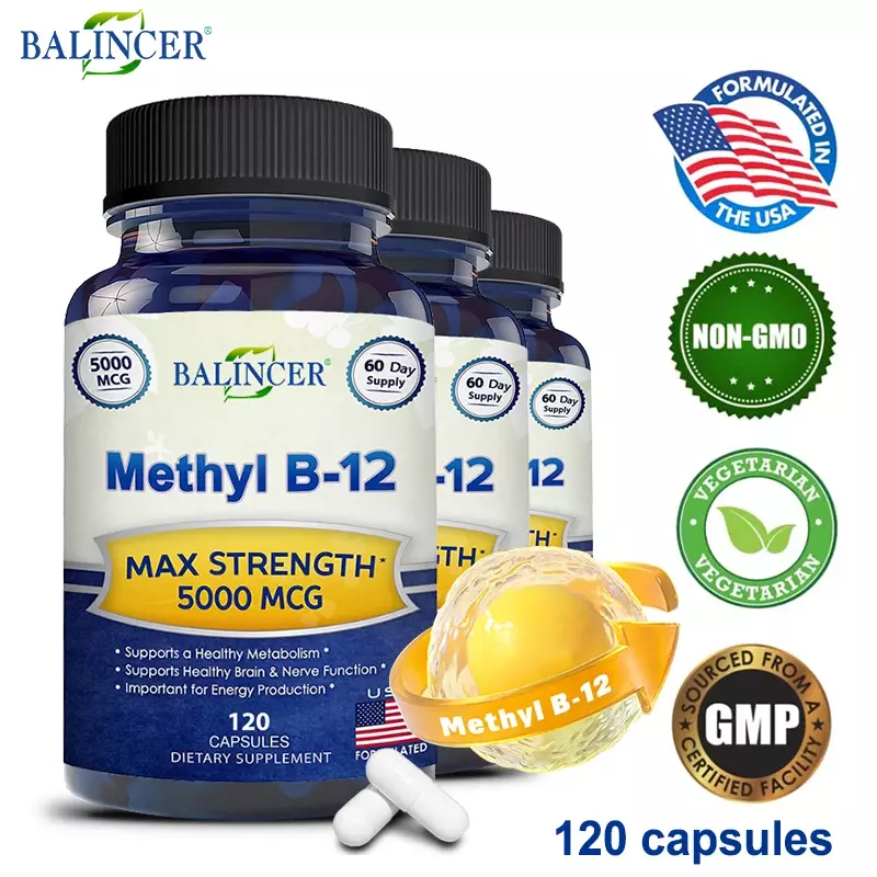 Balincer vitamina B12 (metilcobalamina)-fuerza máxima, suministro de 120 días, apoya el metabolismo, la energía, la inmunidad y la salud neurológica