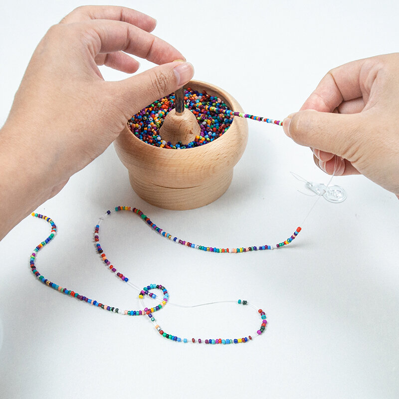 Portátil Manual de Madeira Bead Spinner, String Seed Beads Rapidamente Ferramentas, Artesanato De Madeira, Bead String Loader, Durable Jewelry Making, 1 Conjunto