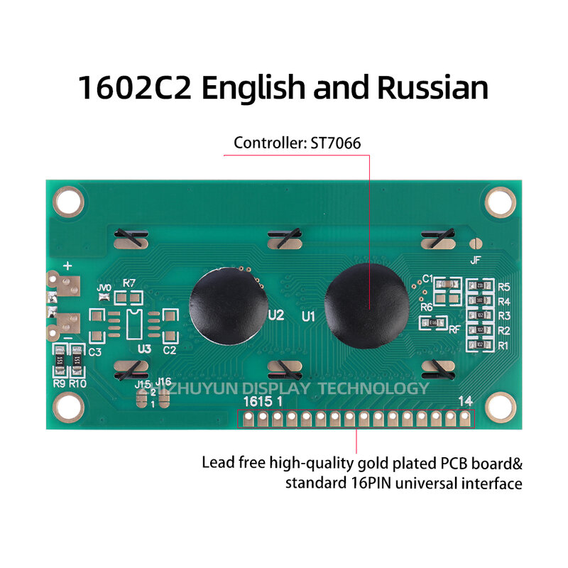 English And Russian Gray Film LED White Light Black Text 1602C2 16X2 Character LCD Display 1602 Module Supports Customization