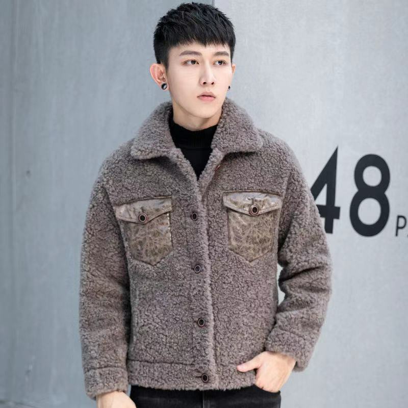 Men 2023 Autumn Winter New Fashion Solid Color Casual Jackets Male Short Genuine Fur Outerwear Men Long Sleeve Warm Coats L56