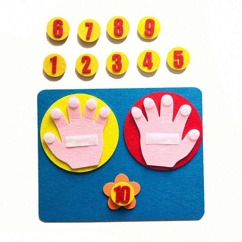 Juego de números de dedo de fieltro hecho a mano para niños en edad preescolar, juguete de contar matemáticas, material de enseñanza, manualidades Montessori, 1 Juego