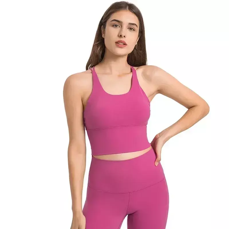 Lemon Sexy Strappy Back Sports Bras Padded Crisscross Backless U-neck Cropped Yoga Bras Workout Clothes for Women Gym Tank Top
