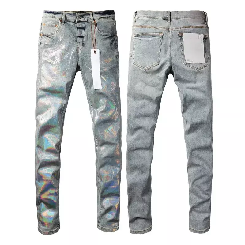 Jeans di marca ROCA viola moda top quality Street Coating Silver Repair pantaloni Skinny in Denim a vita bassa