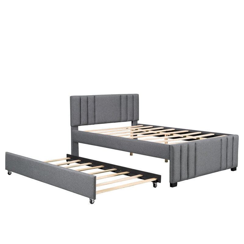 Full Upholstered Platform Bed with Trundle,Grey