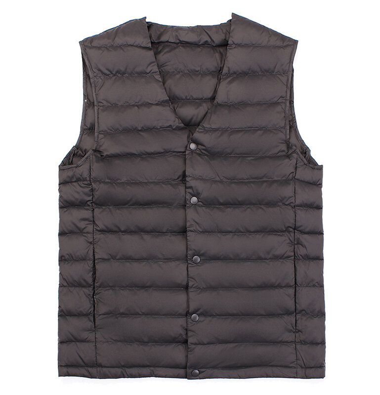 Man Ultra Light Down Vest Winter Soft Matte fabric Warm Liner Sleeveless V-Neck Waistcoat Male Casual Autumn Collarless Button