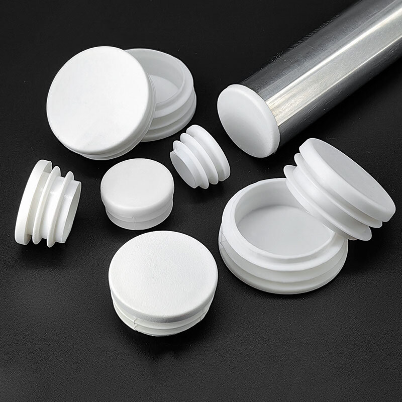 Tapa redonda de plástico para patas de mesa, tapón de inserción de tubo, cubierta antipolvo decorada, color blanco y negro, 13-100mm