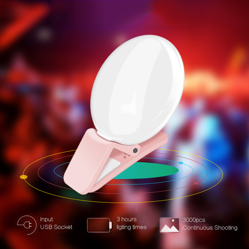 Mini Q anillo de luz LED para selfi, Flash para lente de teléfono, Clip recargable por USB, lámpara de relleno para teléfono móvil, luces para Selfie para mujer