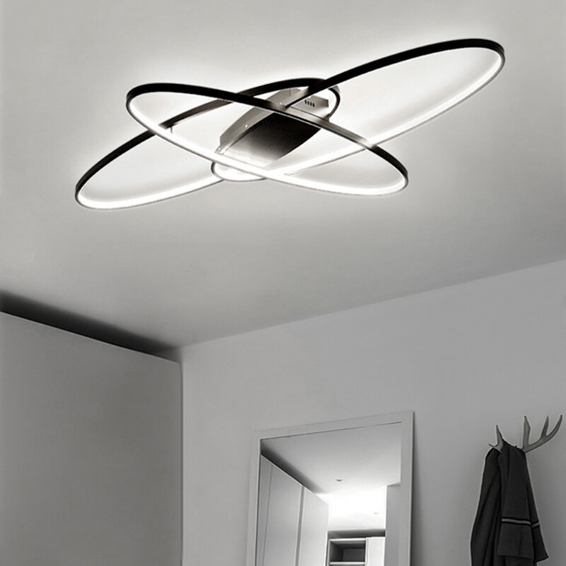 Lustres de plafond à intensité variable avec télécommande pour salon, lampes de chambre et de salle à manger, éclairage intérieur, décor à la maison, noir et blanc
