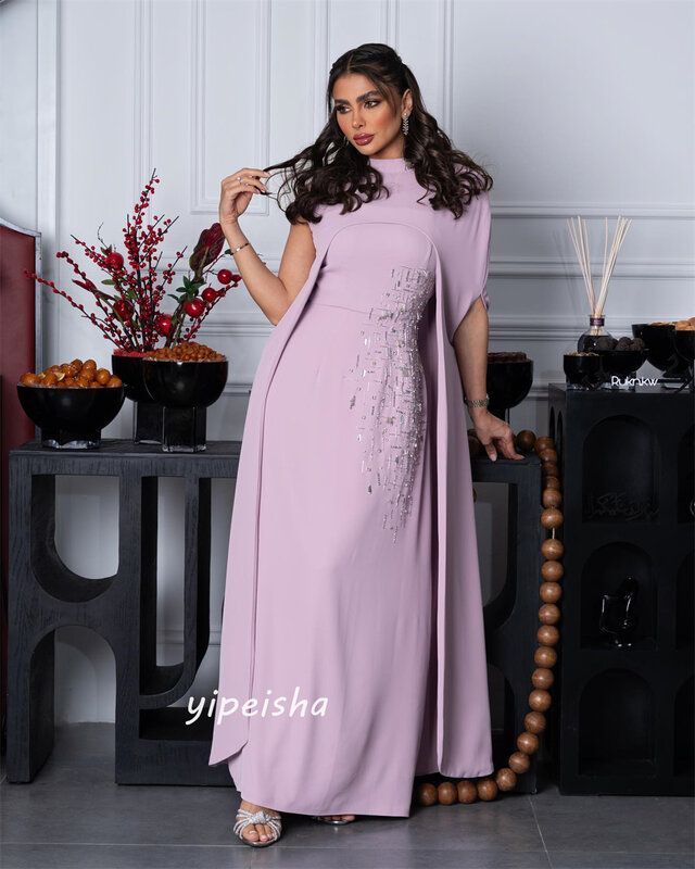 فستان ساتان على شكل خط لحفلات الكوكتيل ، ياقة عالية ، بطول الكاحل ، مناسبة مخصصة