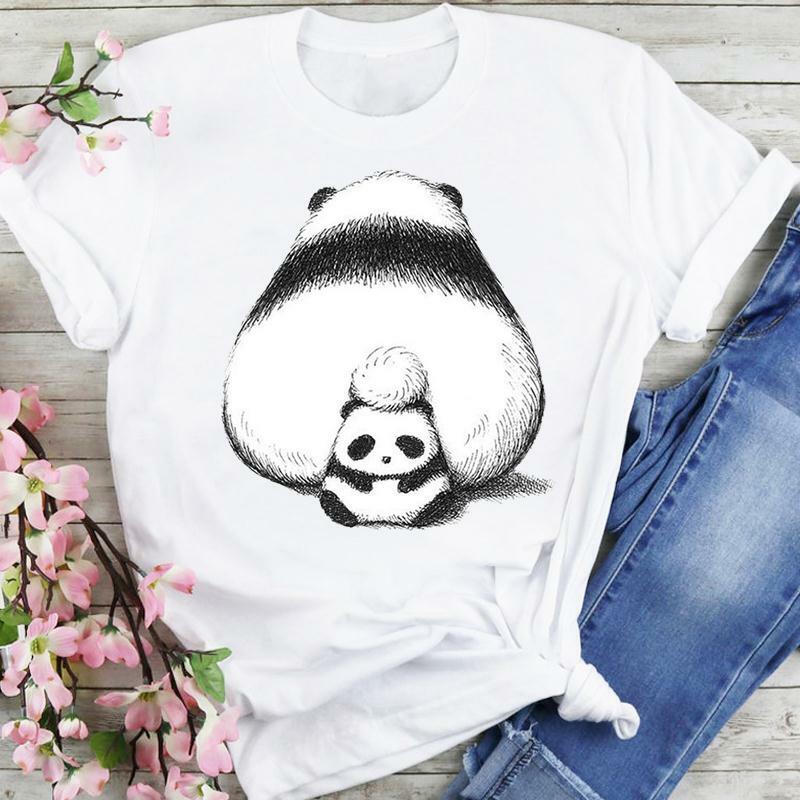 Funny Panda การ์ตูนพิมพ์เสื้อยืดผู้หญิงแขนสั้น Tees แฟชั่นผู้หญิงฤดูร้อนหญิงเสื้อผ้าเสื้อน่ารัก2022สไตล์ T เสื้อ