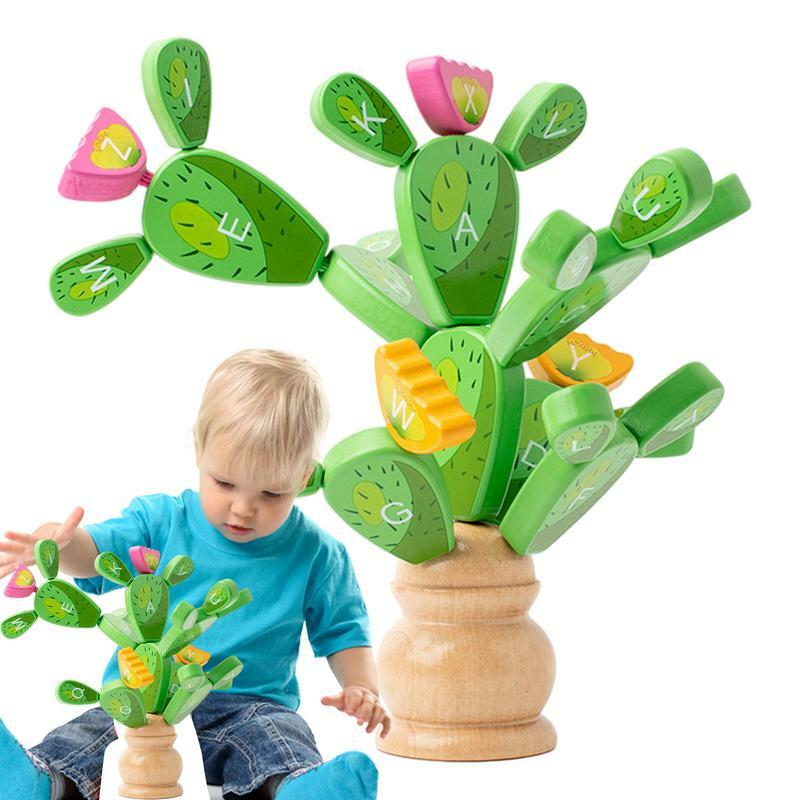 Drewniane kaktusy zabawki drewniane kaktusy układanie w stosy zabawki zestaw klocków balansu kaktus puzzle zajęcia edukacyjne zabawki