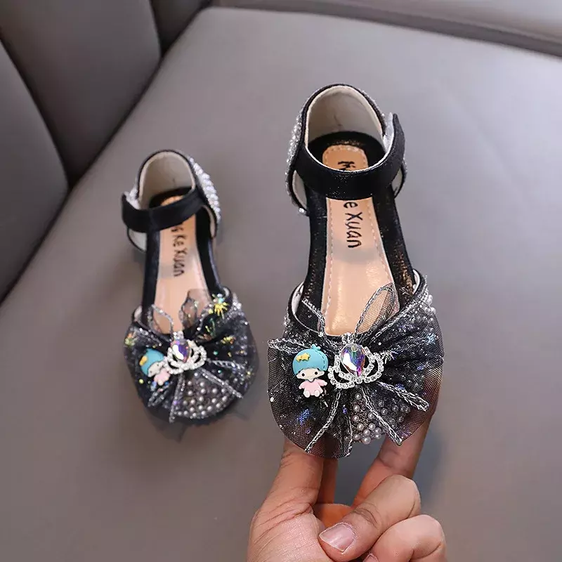 Sandales d'été à perles pour filles, chaussures de danse Mary Janes avec nœud papillon, à la mode, robe de princesse douce, 2024