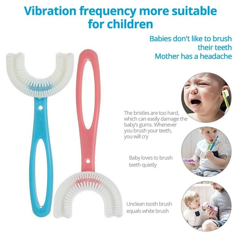 فرشاة أسنان للأطفال 360 درجة على شكل حرف U فرشاة أسنان للرضع فرشاة ناعمة من السيليكون لتنظيف أسنان الأطفال والعناية بالفم