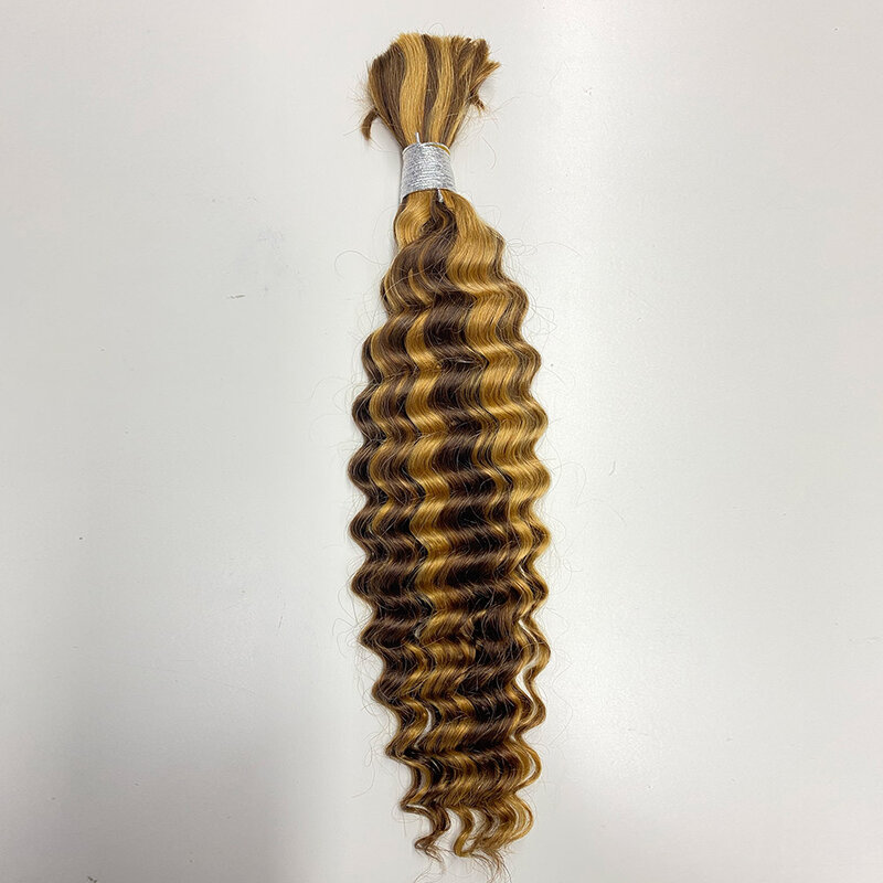 Extensions de cheveux vierges Remy Deep Wave, cheveux humains en vrac, fabriqués à la machine, sans trame, 10A, 12-32 po, 100g, vidéo blonde