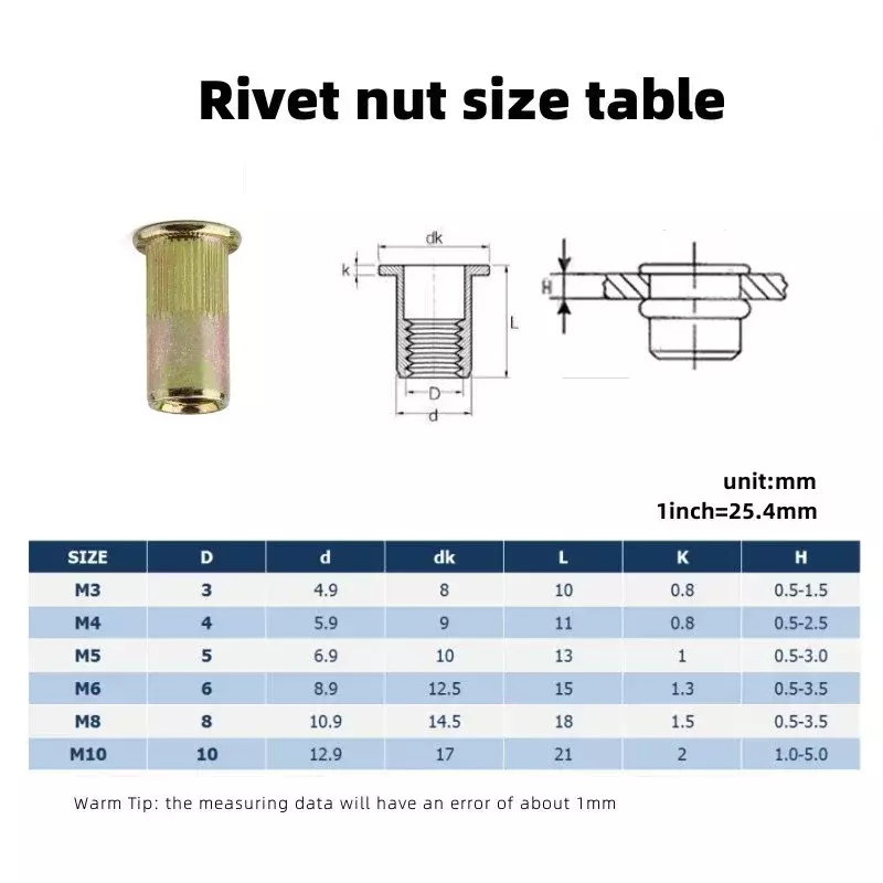 Rivet Nut Tool Hand Rivet Nut Gun Head Rivnut Tool Manual Riveter Accessory for Nuts M3 M4 M5 M6 M8 M10 Simple Installation