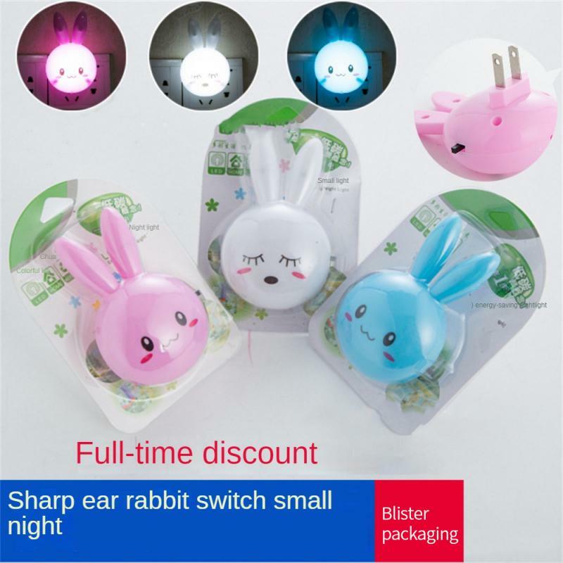 LED 만화 귀여운 토끼 야간 램프 스위치 온/오프 벽 조명, AC110-220V 미국 플러그 침대 옆 램프, 어린이 아기 선물