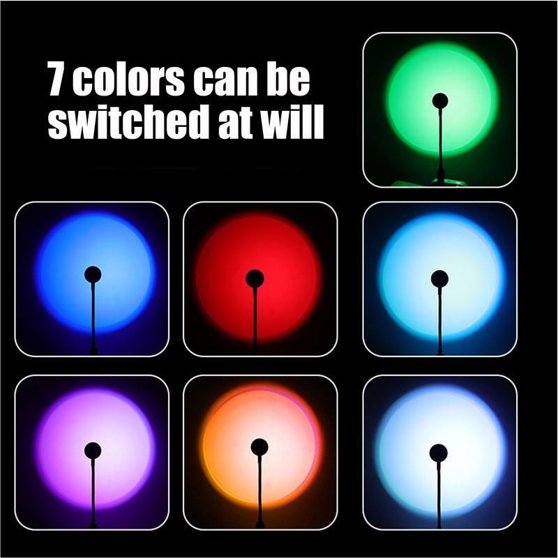 Sonnen untergang Licht ändern LED-Lichter USB-Aufladung Sonnen untergang Lampe mit 7 Farben 360-Grad-Drehlampe mit Druckknopf Plug and Play