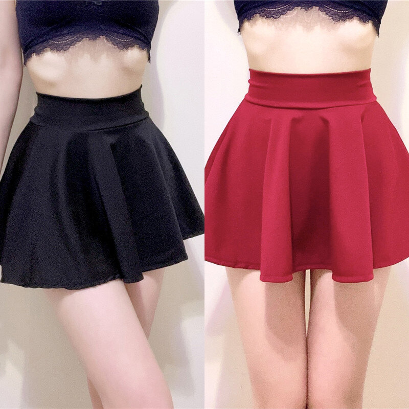 Unlined Ultra Short Pleated Skirt Solid Color A-Line Short Skirt Vintage Sexy Woman Summer Skirt High Waist Sports Skirt