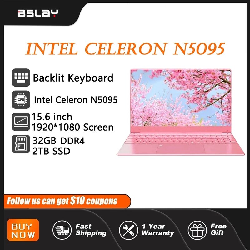 Intel Celeron N5095แล็ปท็อปขนาด15.6นิ้ว DDR4 32GB 2TB SSD Windows 11 HD กล้อง backlit แป้นพิมพ์ลายนิ้วมือปลดล็อคคอมพิวเตอร์แบบพกพา