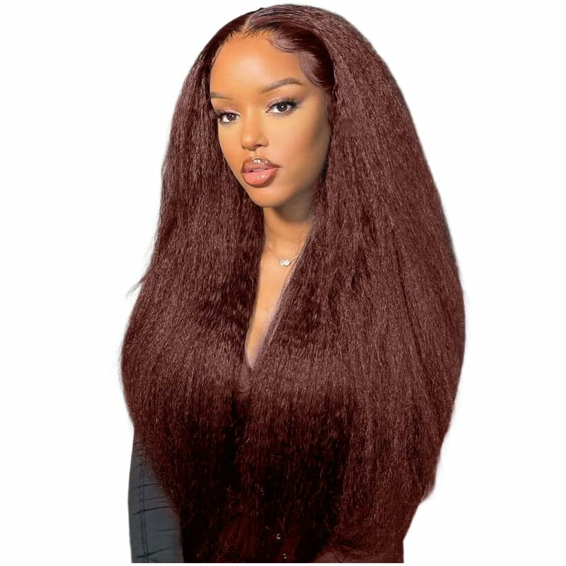 Wig rambut manusia lurus Kinky warna coklat kemerahan Wig penutup renda transparan 13x4 13X6 HD 4x4 tanpa lem