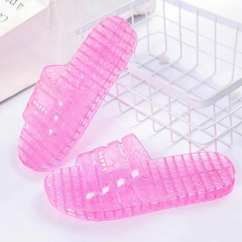 New Women's Summer One Word Flat Sole Crystal Slippers Free Shipping Soft Sole Home Slipper Outdoor Slippers Bathroom Slippers
