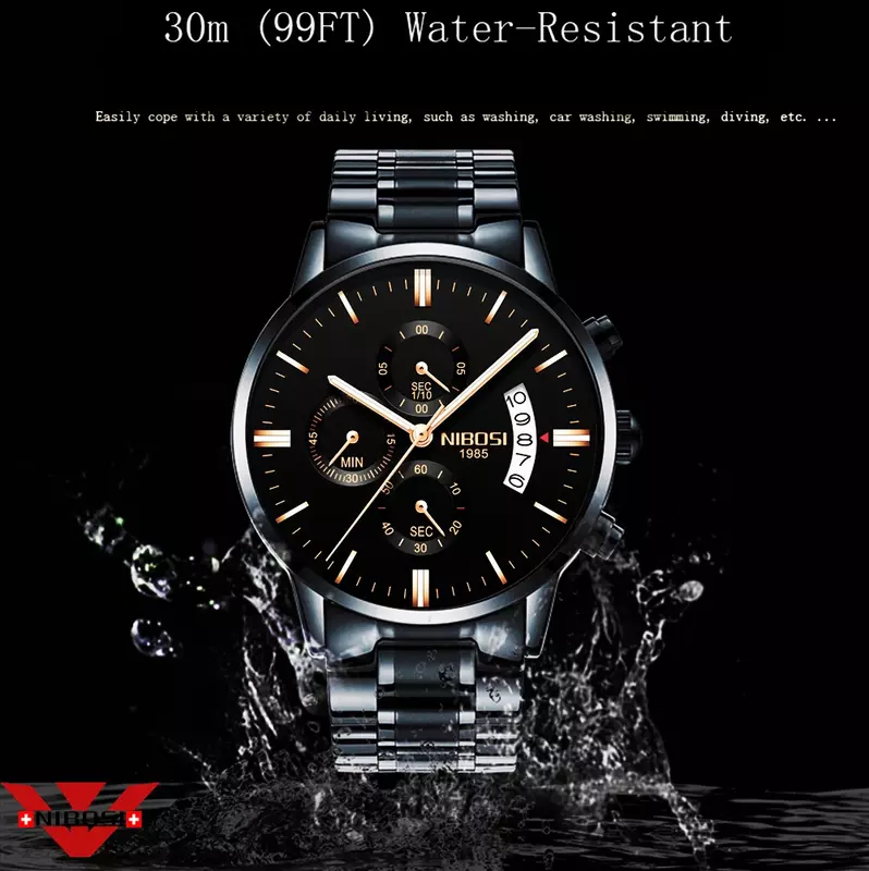 Nibosi-homens relógios de pulso de quartzo, moda marca top relógios, estilo militar, melhor para o esporte, venda especial