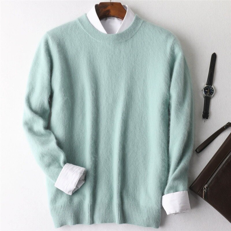 Men's 100% pure Mink Cashmere Sweater O-Neck Pullovers Knit Large Size Mink Sweater Winter New Tops Long Sleeve High-End Jumpers