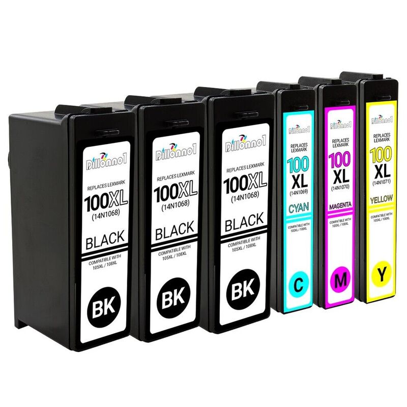 6pk #100XL Ink Cartridges for Lexmark Pro202 Pro205 Pro206 Pro207 Pro701 Pro702