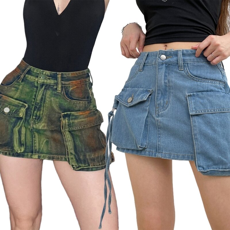 Váy Jeans Mini Dye Slim-Fit Cạp Cao Có Túi Bất Đối Xứng N7YD